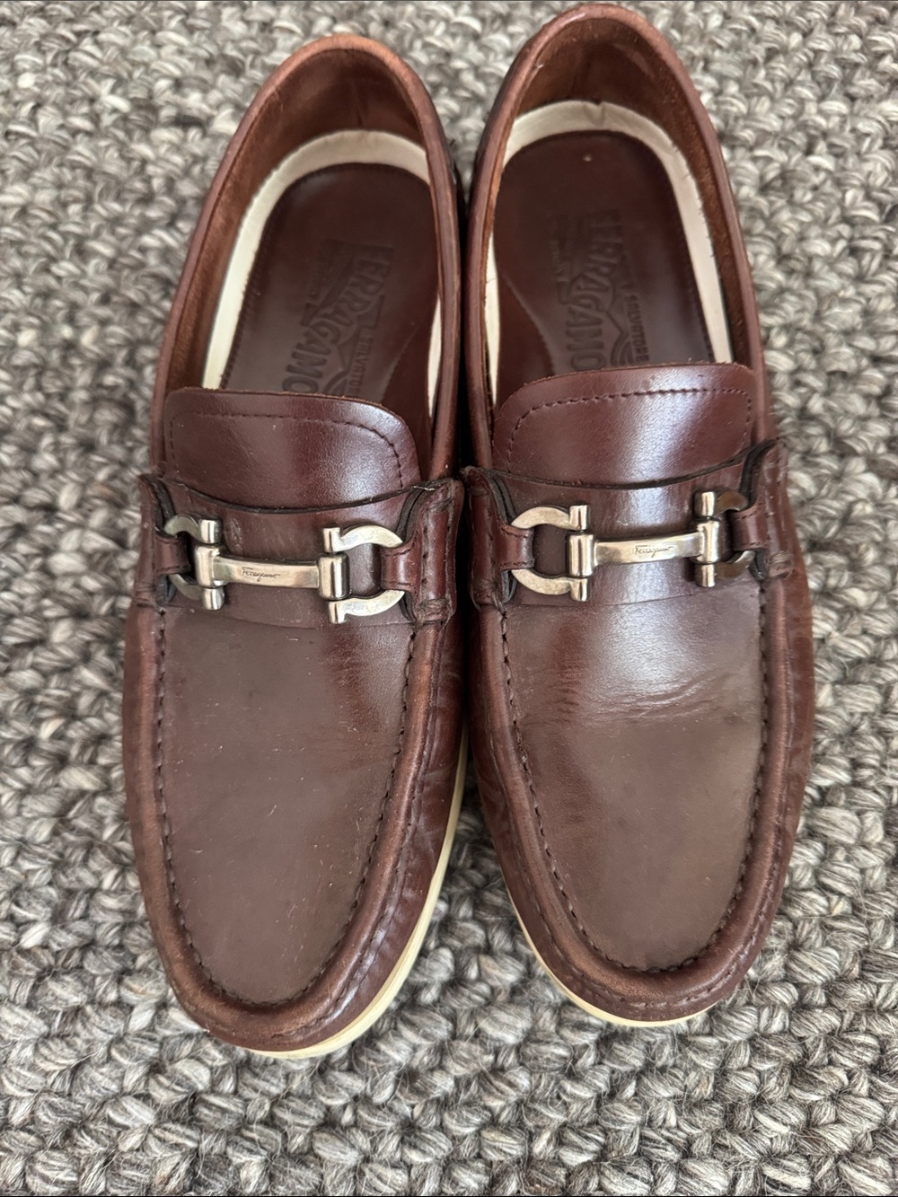 Salvatore Ferragamo Chestnut Brown Leather Bit Slip-On Loafers